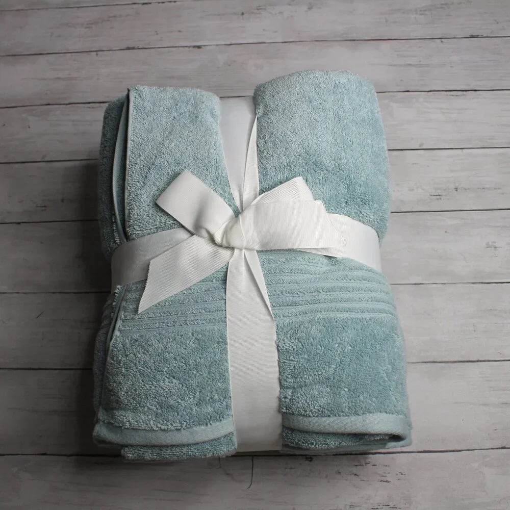Hotel Bath Towel Set 100% Cotton Aqua Blue Hand Towels Washcloth 6 Piece